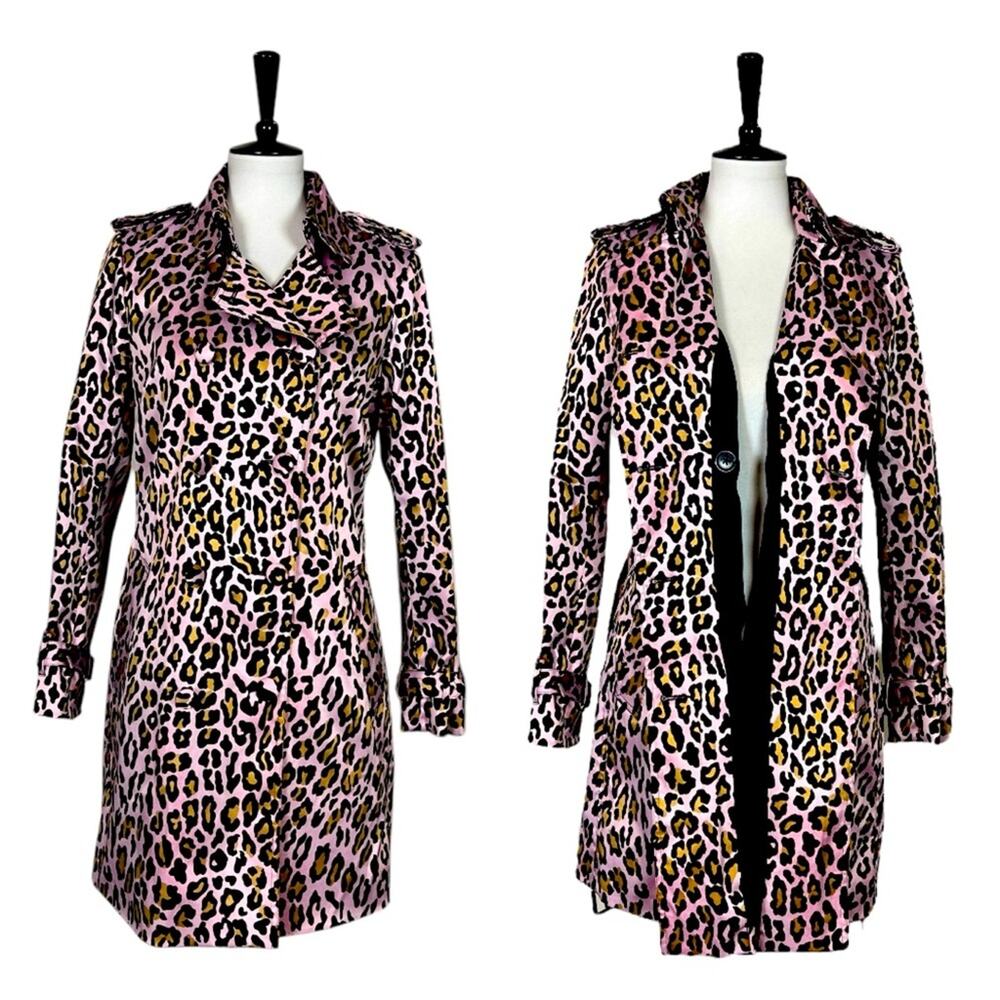 Joan Rivers Trench Coat Belted Classic Pink Leopard Multi Women’s Size Small - Picture 12 of 12
